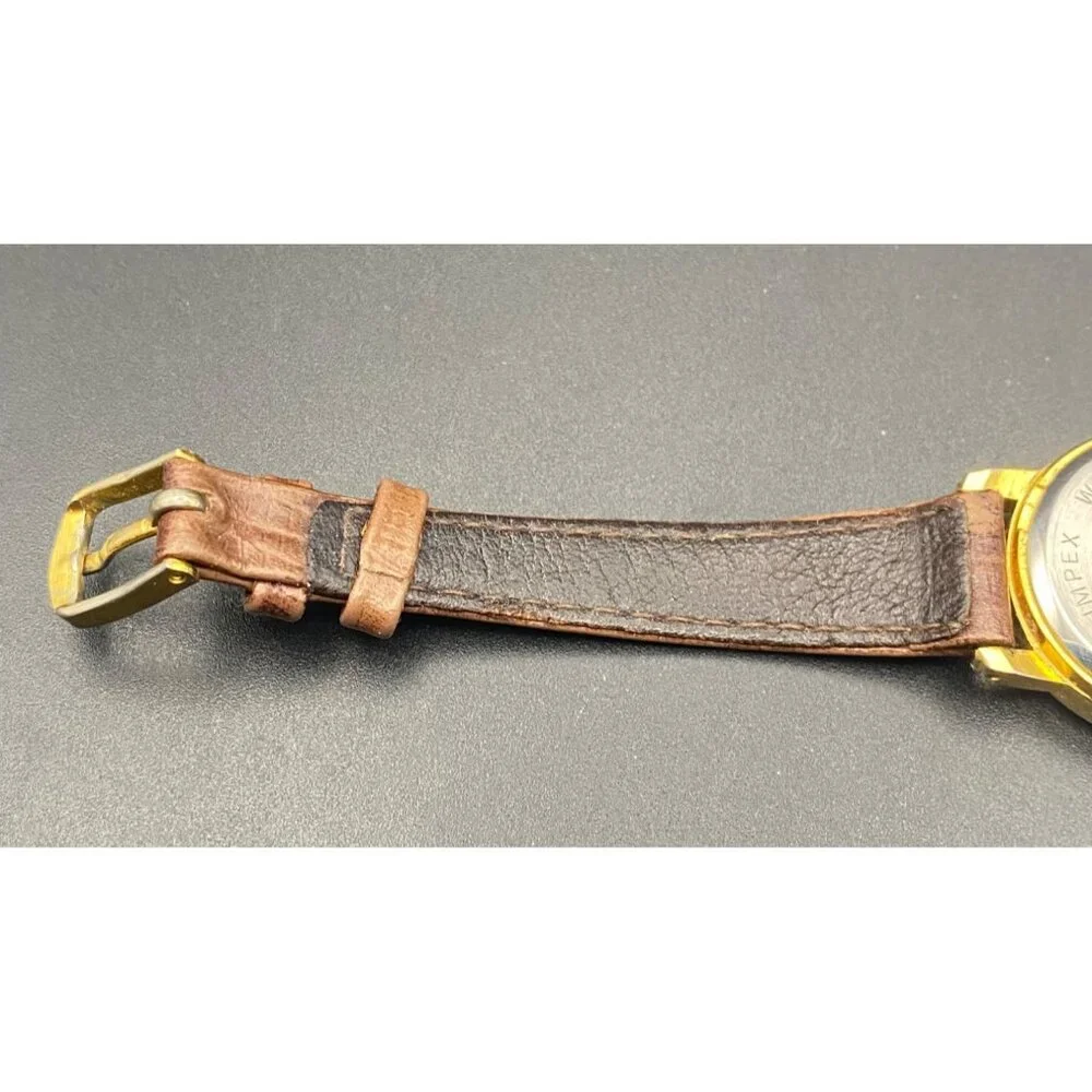 Quartex Delta Impex Womens Watch Gold Tone Case Brown Leather Band New Battery